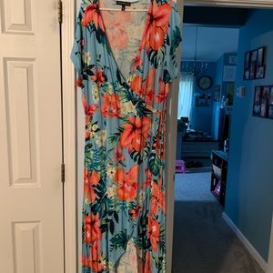 Derek Heart Plus Tropical Print Wrap Dress, sz 3X